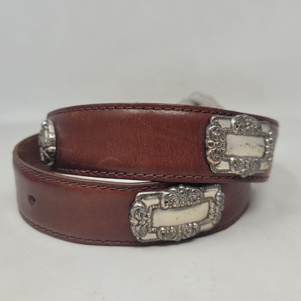 Fossil Belt Sml Brown Leather Silver Western Concho Engraved Cowgirl Boho Rodeo - Picture 2 of 8